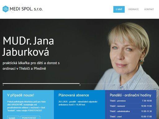 stránky jany jaburkové, dětské lékařky s ordinací v třebíči, předíně a svatoslavi.