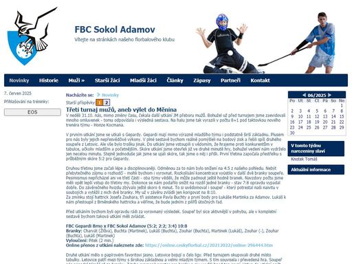 oficiální webové stránky florbalvého klubu fbc sokol adamov