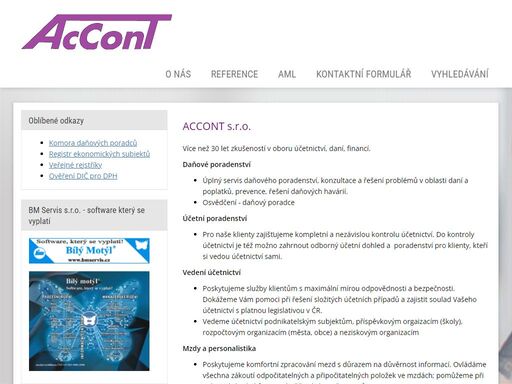 accont s.r.o.   
více než 30 let zkušeností v oboru účetnictví, daní, financí.   
daňové poradenství   
   
úplný servis daňového poradenství, konzultace a...