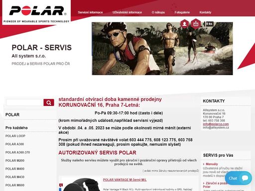 prodej a servis pulsmetrů polar pro čr. autorizovaný prodejce a servis od roku 1996