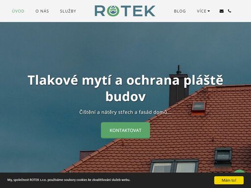 jsme firma rotek, s.r.o. provádíme služby spojené s údržbou nemovitostí ve frýdku-místku a okolí. objednejte si u nás čištění střechy, nátěr střechy či údržbu fasády. nabízíme vysokotlaké čištění fasád i jejich nátěry.
