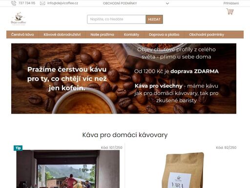 homepage. vítejte na stránkách domácí pražírny dejvi coffee.
 
proč nakupovat právě u nás?
 
1. čerstvá káva - kávu pražíme každý týden podle množství objednávek
2. doprava od 79 kč - od 1200 kč je doprava zdarma
3. speciální balení - káva je balená ve znovu otevíratelných sáčcích s ventilem, aby vydržela déle…