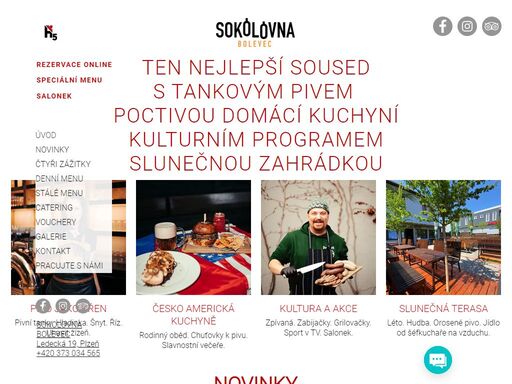 plzeňská restaurace. poctivá gastronomie od šéfkuchaře na bolevci. tankové pivo čepované na hladinku. vzdušná terasa. to je sokolovna bolevec