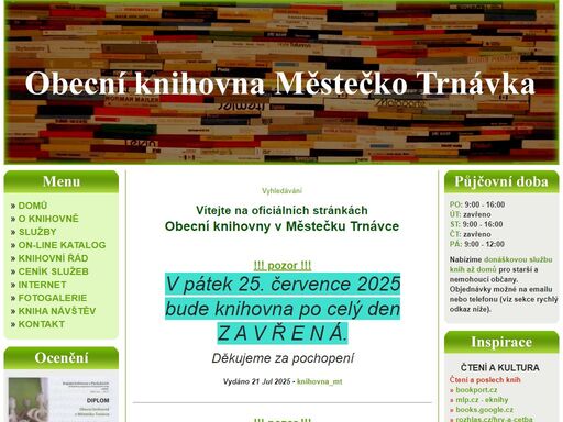 oficiální webové stránky obecní knihovny v městečku trnávce