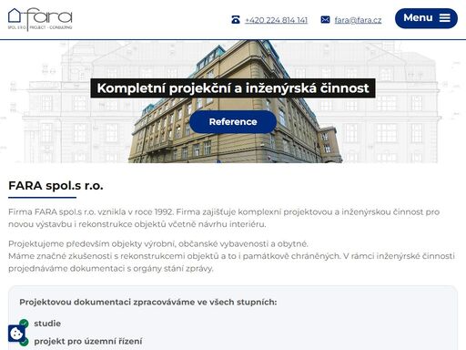 firma zajišťuje komplexní projektovou a inženýrskou činnost pro novou výstavbu i rekonstrukce objektů včetně návrhu interiéru.