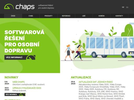 chaps spol. s r.o. je společnost zabývající se vývojem it aplikací a systémů, jejich údržbou a provozem. zaměřujeme se na komplexní softwarová řešení zejména pro oblast osobní dopravy a to jak na železnici, tak na silnici.