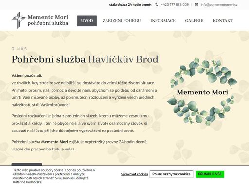 pohřební služba memento mori havlíčkův brod zajišťuje nepřetržitý provoz 24 hodin denně, včetně dní pracovního klidu a volna.