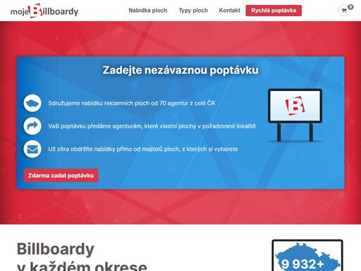 sdružujeme tisíce reklamních ploch mnoha různých vlastníků. porovnejte ceny napříč trhem. vyberte si z přehledné nabídky. billboardy přímo od majitelů!