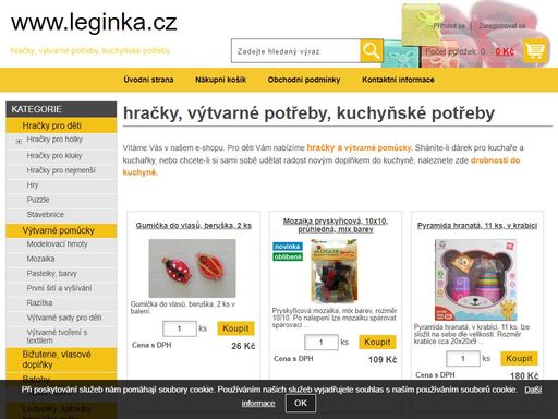 hračky, výtvarné potřeby, kuchyňské potřeby