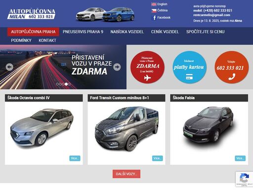 autopůjčovna praha nabízí pronájem kvalitních automobilů a minibusů za příznivé ceny. k zapůjčení i ford tranzit bus 8+1 s ac. přistavení vozu zdarma.