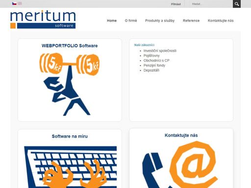 vítejte na stránkách firmy meritum software. 
tato stránka je úvodní firemní rozcestník.
jsme jedním z hlavních poskytovatelů marketingových databází.
zabýváme se vývojem software. specializujeme se na systémy pro správu portfolií s cennými papíry.