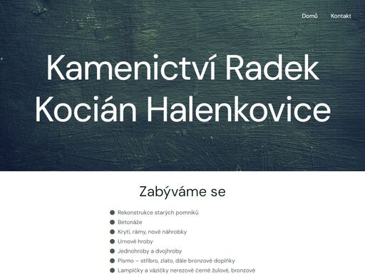 kamenictví radek kocián halenkovice zabýváme se rekonstrukce starých pomníků betonáže krytí, rámy, nové náhrobky urnové hroby jednohroby a dvojhroby písmo –
