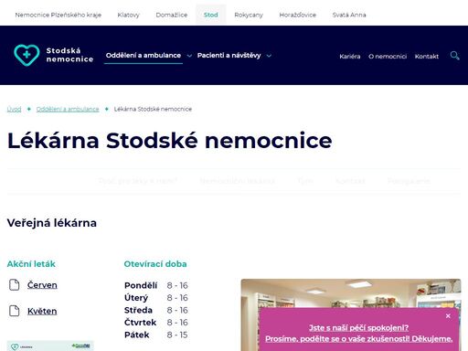 stodská nemocnice zajišťuje lékařskou péči v nejdůležitějších medicínských oborech lidem ze spádových oblastí zejména z jižního plzeňska, ale také  z významné části okresu tachov, v němž chybí nemocnice akutné péče.
