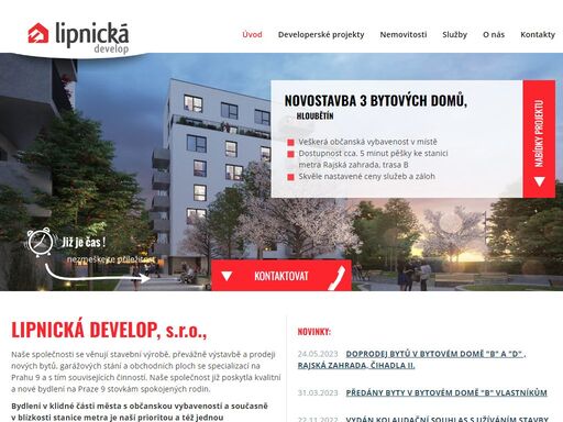 společnost lipnická realitní, s r.o. se věnuje stavební výrobě, převážně výstavbě a prodeji nových bytů, garážových stání a obchodních ploch se specializací na prahu 9 a s tím souvisejících činností. naše společnost již poskytla kvalitní a nové bydlení na praze 9 stovkám spokojených rodin.