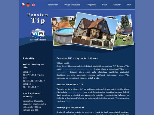 pension tip - ubytování liberec - klidná část liberce, 300m od ski areálu ještěd. kapacita 11 lůžek, levné ceny pokojů. pokoje - tv+sat, wifi, rádio, soc. zařízení, konvice, lednička, mik. trouba. parkování v zahradě, gril. v okolí 3 restaurace. možnost snídaně. nonstop