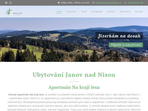 ubytování v kompletně zrekonstruovaném horském apartmánu na kraji lesa v obci janov nad nisou.