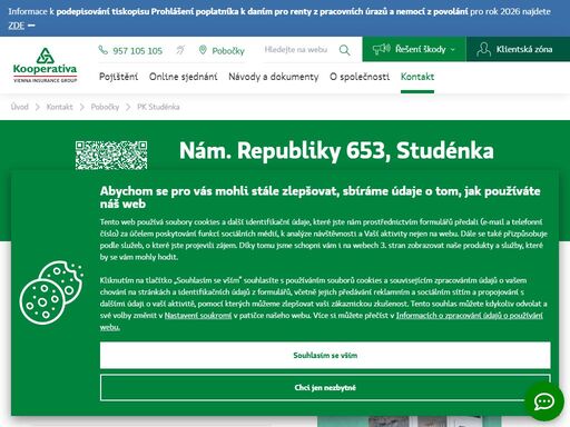pojišťovna kooperativa - studénka, nám. republiky 653, tel.: 723 488 437, e-mail: daniel.srubek@kooperativa.cz, daniel srubek - odpovědný vedoucí