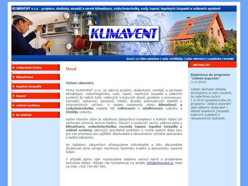 klimavent s.r.o. - projekce, dodávka, montáž a servis klimatizace, vzduchotechniky, vody, topení, tepelných čerpadel a solárních systémů