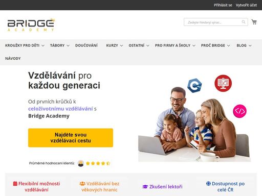 v bridge academy se zaměřujeme na vzdělávání dětí i dospělých v it světě. můžete u nás zakoupit kurzy programování, vývoj her, mediální tvorba či kroužky a tábory pro děti.