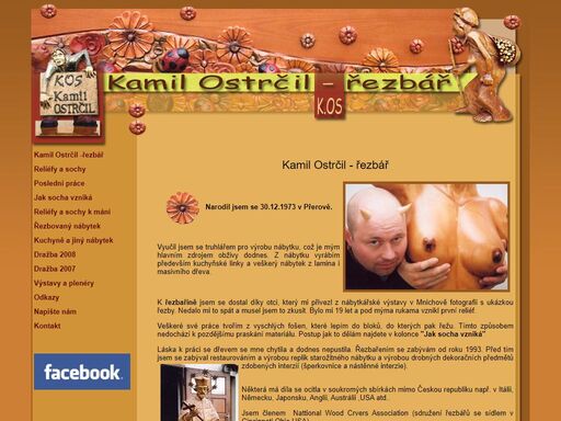 osobní stránky sochaře a  řezbáře kamila ostrčila.fotografie z jeho sochařské a řezbářské tvorby.sochy,reliefy,řezbovaný nábytek.