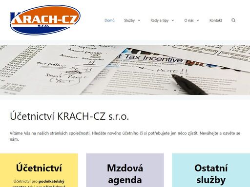 vítáme vás na našich stránkách společnosti. hledáte nového účetního či si potřebujete jen něco zjistit. neváhejte a ozvěte se nám. účetnictví účetnictví pro podnikatelský prostor, tak i pro příspěvkové organizace. podvojné účetnictví daňová evidence zpracování dph zastupování na úřadech zpracováváme výkazy pro banky vyplňujeme i statistické formuláře účetnictví mzdová agenda kompletní personální služby bez ohledu