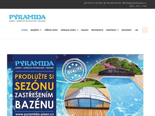 pyramida bazény, vířívé vany, sauny, wellness,páry, bazénová chemie, písková filtrace, odvlhčovače, úpravy vody, servis plzeň.