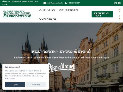 restaurant staroměstská is located at the famous old town square in prague. traditional czech cuisine and finest pilsner beer pilsner urquell.