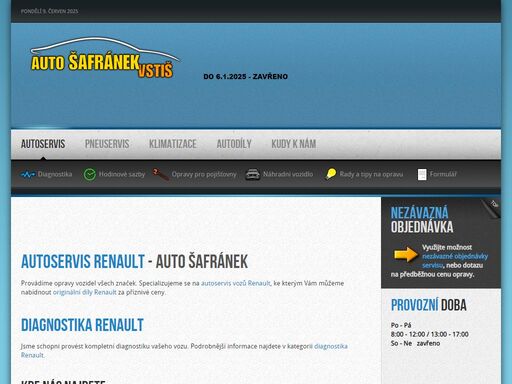 autoservis šafránek - specializovaný autoservis na opravy a diagnostiku vozů renault.