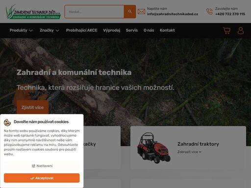 robotické sekačky, zahradní traktory, sekačky, křovinořezy a vyžínače, nůžky na živý plot, vysokotlaké čističe a jiná zahradní a komunální technika.