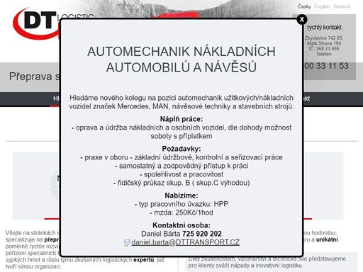 dt logistic cz s.r.o. je česká nákladní a spediční přepravní společnost