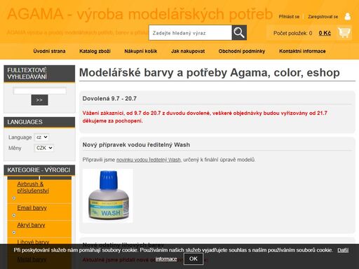agama modelářské barvy, nářadí, kompresory, stříkací pistole, plastikové modely, airbrush, e-shop