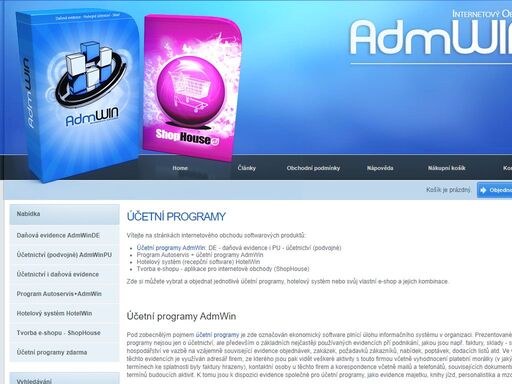 ekonomický systém (účetnictví, daňová evidence, fakturace, skladové hospodářství, zakázky, mzdy), hotelový systém, recepční software, tvorba e-shopů s redakčním systémem.