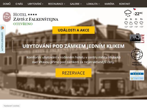 čtyřhvézdičkový hotel záviš z falkenštejna hluboká nad vltavou