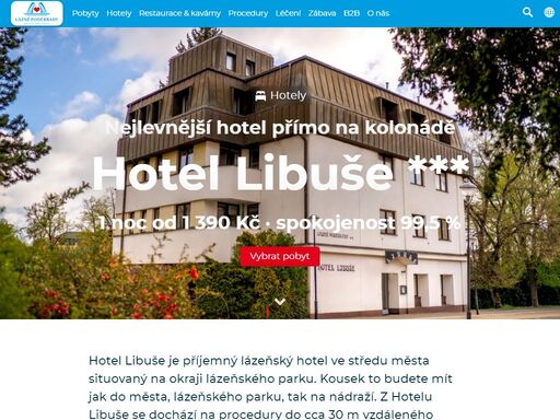 hotel libuše je příjemný lázeňský hotel ve středu města situovaný na okraji lázeňského parku. kousek to budete mít jak do města, lázeňského parku, tak na nádraží. z hotelu libuše se dochází na procedury do cca 30 m vzdáleného hotelu chariclea. 