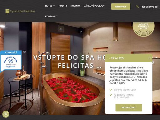 vítejte ve spa hotelu felicitas, kde spojení wellness a lázeňství tvoří srdce našeho jedinečného zážitku. s výjimečnou polohou na lázeňské kolonádě v poděbradech.