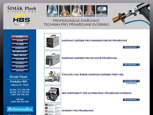 nabídka služeb a produktů firmy šimák plzeň, výhradního distributora svařovací techniky a systémů hbs.