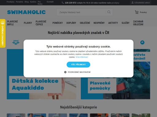 plavecké potřeby pro profesionální a rekreační plavce.