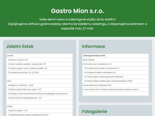 gastro mion s.r.o. nabízí rozvoz denního menu a cateringové služby v opavě a okolí. objednejte si čerstvé jídlo až ke dveřím!