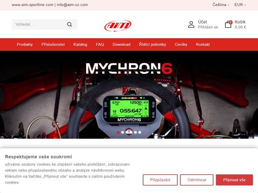 aim světový lídr s měřícími přístroji pro závodění. sběr dat a vyhodnocení, digitální displeje, lap timery, stopky, onboard kamera.