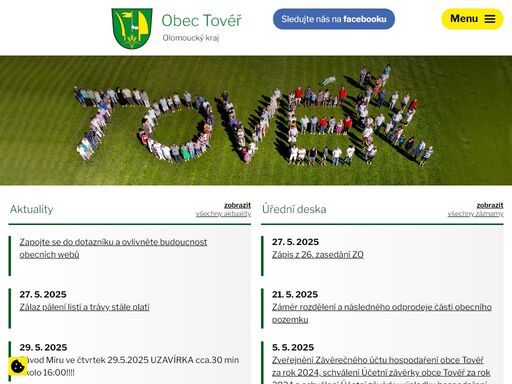 tovéř je obec ležící v okrese olomouc. má 590 obyvatel a její katastrální území má rozlohu 204 ha.
