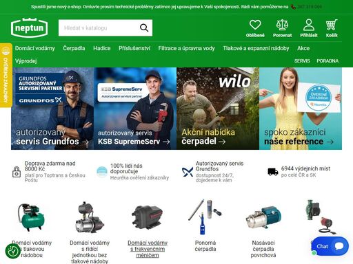 nabídka tisíců čerpadel, vodáren a příslušenství skladem za skvělé ceny. záruční a pozáruční servis. bezplatné poradenství, maloobchod, velkoobchod, e-shop. doprava od 8000 kč zdarma.