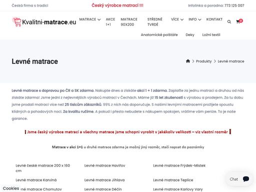 kvalitní matrace, to je především 100% záruka kvality jsme rodinná česká firma a vyrábíme poctivé matrace, které prodáváme za levné ceny a s dopravou zdarma.
