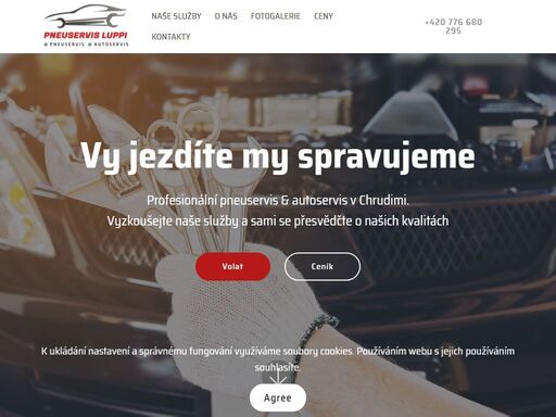 webové stránky pneuservisu luppi nabízející služby autoservisu a pneuservisu