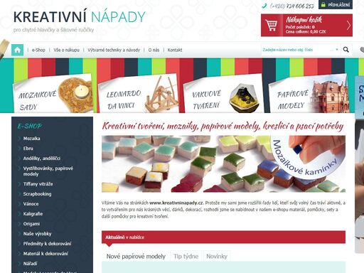 eshop kreativní nápady,ebru, mozaiky, papírové modely, vystřihovánky,knihařský lis, origami, enkaustika.