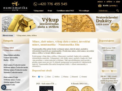numismatika, výkup mincí, zlata, stříbra, výkup starých mincí. numismatika zlín, praha - široký sortiment mincí, zlatých mincí, medailí a sběratelských potřeb pro numismatiky.