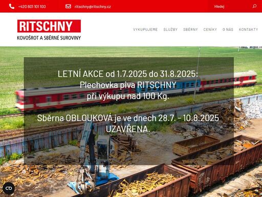 firma ritschny se věnuje výkupu kovového odpadu, barevných kovů, papíru a zpětnému odběru autobaterií či pe fólií od fyzických osob a firem.