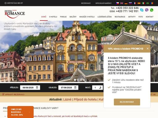 romance hotel karlovy vary nabízí komfortní ubytování ve 4* hotelu v lázeňském centru se skvělou snídaní a kvalitním spánkem s prameny na dosah ruky.
