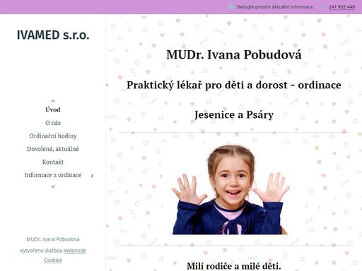 ivamed s.r.o.,,mudr. ivana pobudová,ordinace praktického lékařa pro děti a dorost jesenice, psáry,