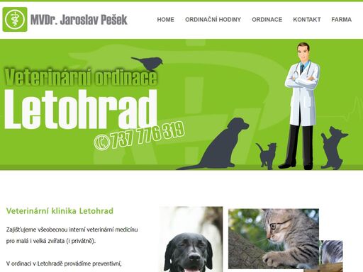 mvdr. jaroslav pešek zajišťuje komplexní veterinární služby v oblasti kliniky malých zvířat, exotické fauny, chovu skotu, malých přežvýkavců, prasat a dalších domácích zvířat ve své veterinární ordinac v letohradě