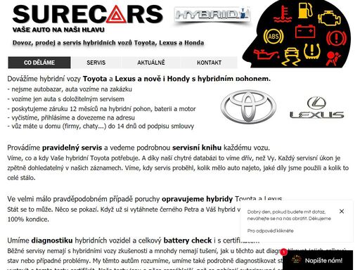 surecars - vaše auto na naši hlavu, provedeme servis, nabídneme pneuservis a případný prodej či nákup vozidla